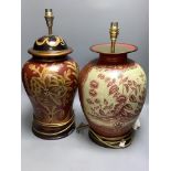 Two polychrome decorated chinoiserie lamp bases, overall height 47cm