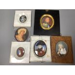 Six miniature portraits, on ivory or card