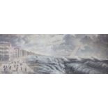 Hunt after Jones, coloured aquatint, Brighton Chain Pier in a storm, 14 x 36cm