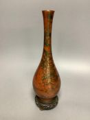 A Japanese patinated bronze bottle vase, early 20th century, with hardwood stand26cm total
