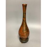 A Japanese patinated bronze bottle vase, early 20th century, with hardwood stand26cm total