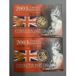 Two Elizabeth II gold sovereigns, Royal Mint issues - Coronation Anniversary Year, 2003.