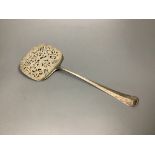 An 18th century Dutch pierced white metal cake slice?,Den Bosch mark, maker FH, 32.2cm, 5.5 oz.