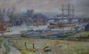 George Graham Kerr (circa 1825-1907), watercolour, Shipping in harbour, signed, 23 x 33cm