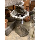 A reconstituted stone garden bird bath, width 42cm, height 90cm