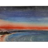 Barbara Tribe (1913-2000), watercolour, New moon at sunset, Forster Beach, New South Wales, signed