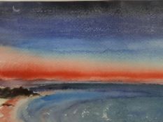 Barbara Tribe (1913-2000), watercolour, New moon at sunset, Forster Beach, New South Wales, signed