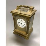 A large French gilt brass repeating carriage clock, signed EM and co.16cm