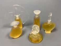 Five small modern Lalique scent bottles, tallest 7cm