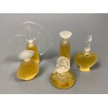 Five small modern Lalique scent bottles, tallest 7cm