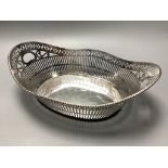 A mid 20th century Dutch pierced white metal oval fruit bowl, 29 cm, 12oz.