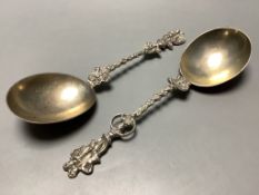 A pair of late Victorian silver apostle serving spoons by H Samuel Ltd, London, 1895, length 18.9
