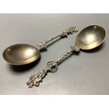 A pair of late Victorian silver apostle serving spoons by H Samuel Ltd, London, 1895, length 18.9