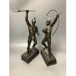 A pair of bronzed Roman archer and a spearman, total height 42cm