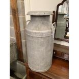 A vintage galvanised milk churn, height 70cm