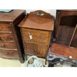 An Edwardian satinwood banded mahogany music cabinet, width 53cm, depth 38cm, height 115cm