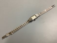 A lady's 1960's 9ct white gold Clear manual wind cocktail wrist watch, on a 9ct white gold bracelet,