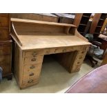 A Victorian pine kneehole desk, length 166cm, depth 80cm, height 105cm