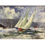 Aubrey Sykes (1910-1995), oil on board, Yachts racing Firth of Forth, signed with label verso, 50