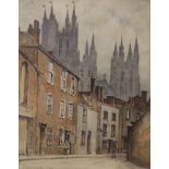 Edward Leslie Badham (1873-1944), watercolour, Cathedral town street scene, signed and dated 1929,