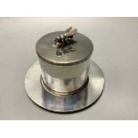 A Brazilian white metal preserve pot on stand with bee finial, height 9.2 cm,12.5oz.