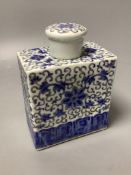 A Chinese blue enamelled tea caddy, height 16cm