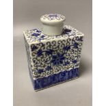 A Chinese blue enamelled tea caddy, height 16cm