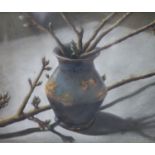Ken Rogers, pastel, 'Blue pot in Spring', signed, 39 x 47cm