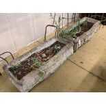 A pair of reconstituted stone serpentine front rectangular garden planters, width 73cm, depth