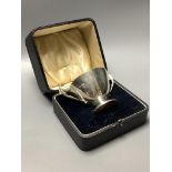 A cased Art Deco silver two handled christening bowl, Atkins Bros, Sheffield 1931, height 10 cm, 244