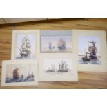 Max Parsons A.R.C.A. (1915-1998), a group of five watercolour drawings of sailing clippers and other