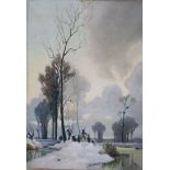 Attributed to Alexandre Jacob (1876-1972), oil on canvas laid on board, Carters in a winter