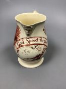 A creamware 'God Speed The Plow' jug, c.1780, height 13cm