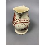 A creamware 'God Speed The Plow' jug, c.1780, height 13cm