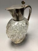 An Edwardian silver mounted cut class claret jug by Hamilton and Inches, Edinburgh 1902, height,