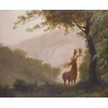 Manner of Nils Christiansen, oil on board, Stag in woodland, 14 x 17cm