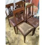 A set of four Edwardian satinwood banded lyre back dining chairs