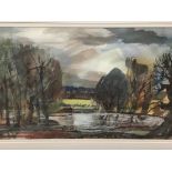 Roland Suddaby (1912-1972), watercolour, Trees beside a lake, unsigned, 36 x 55cm