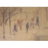 Attributed to Henri-Joseph Harpignies (1819-1916), watercolour, Paris street scene, 24 x 33cm