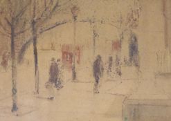Attributed to Henri-Joseph Harpignies (1819-1916), watercolour, Paris street scene, 24 x 33cm