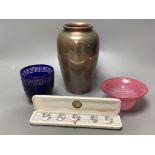 A Schneider pink glass rinser, signed, a cased set of Fornasetti buttons, a Rosenthal Versace