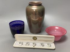 A Schneider pink glass rinser, signed, a cased set of Fornasetti buttons, a Rosenthal Versace