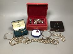 A quantity of assorted silver jewellery etc. including silver cufflinks a bug brooch and bracelet.