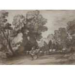 After Thomas Gainsborough, soft ground etching, Horseman on a lane, 18 x 24cm