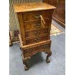 An 18th century style figural walnut small chest with five drawers, width 36cm, depth 30cm, height