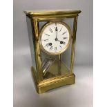 A late 19th century French gilt brass four glass mantel clock26cm