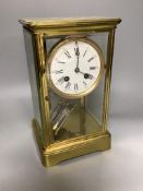 A late 19th century French gilt brass four glass mantel clock26cm