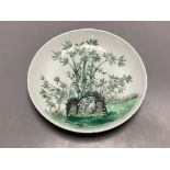 A Chinese green enamelled 'bamboo' saucer dish, diameter 14.5cm