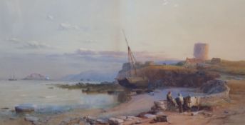 Samuel Phillips Jackson RWS (1830-1904)Coastal landscape with fisherfolk at low tide, possibly St