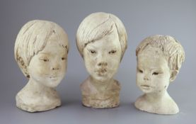 Barbara Tribe (1913-2000)Three plaster head studies of childrensigned and dated 1972largest 32cm